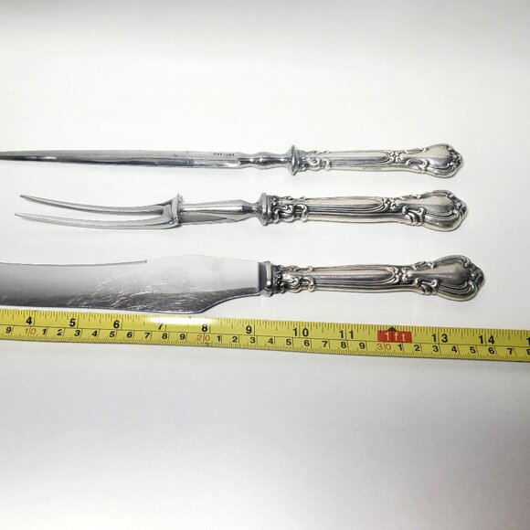 BIRKS Chantilly 3 Piece Carving Set Sterling Handles c1930s-1950s - Picture 6 of 12